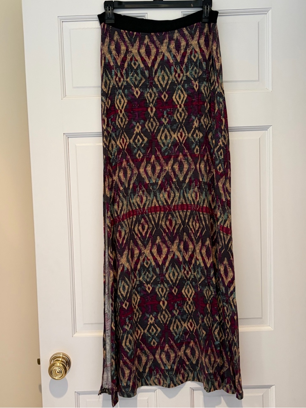 Free People Boho Maxi Skirt in Burgundy Geo Print - Picture 2 of 10